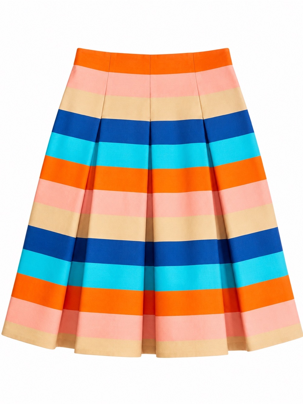 🧡Akris Colorblock Striped A-Line Skirt in Orange, Blue, Turquoise, Pink & Beige💙